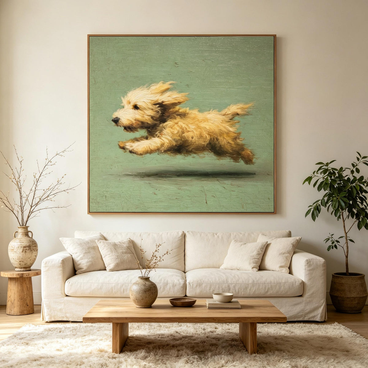 Running Golden Puppy Wall Art #AN030