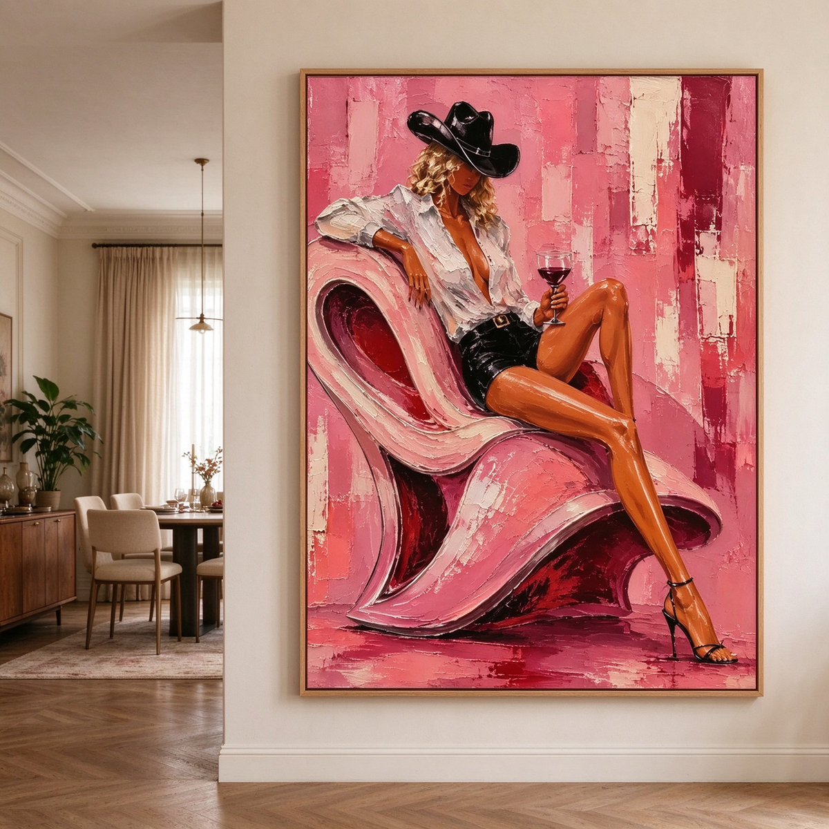 Pink Rodeo – Heavy Impasto Whimsical Figurative Painting #CA001