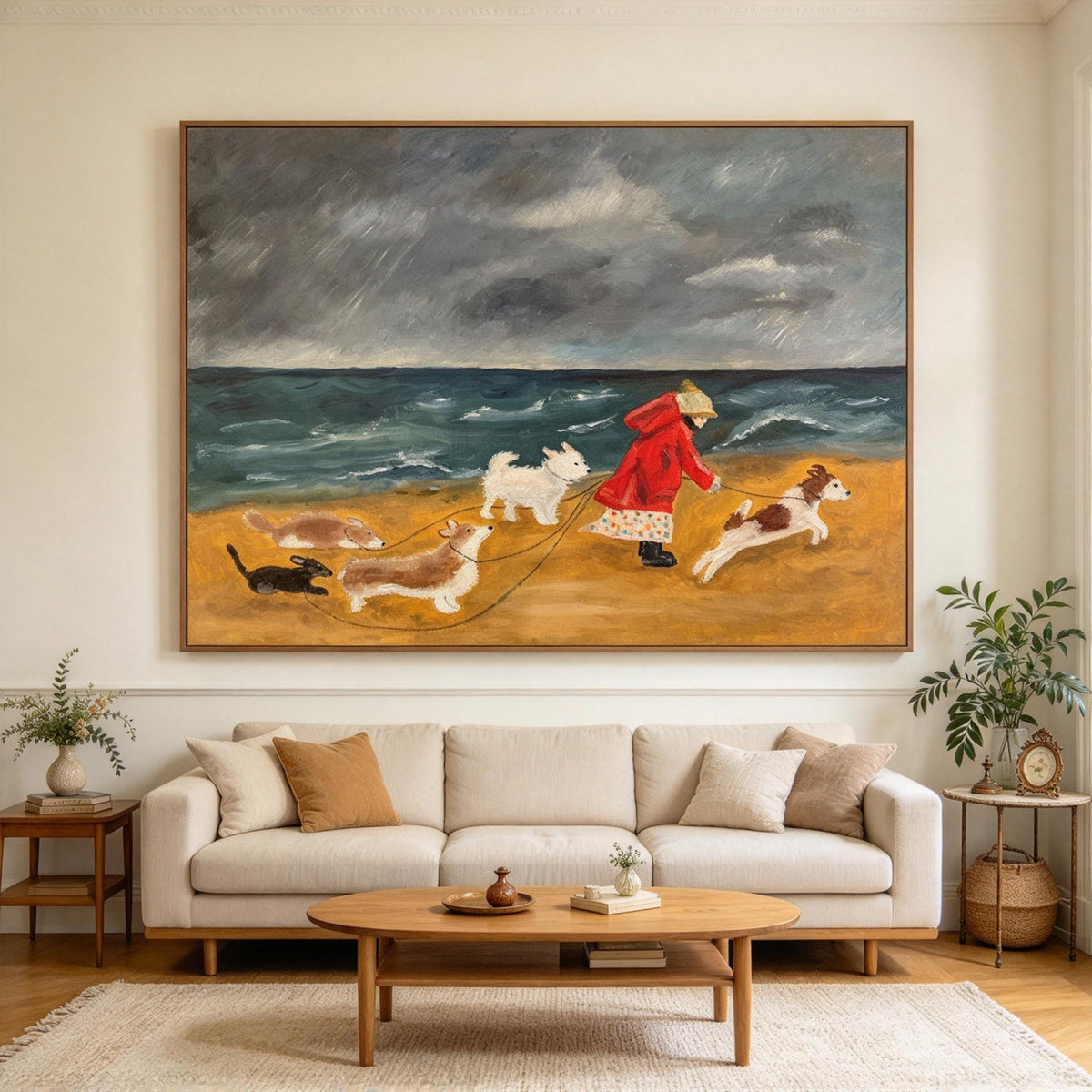 Dog Walk by the Sea Wall Art #AN027