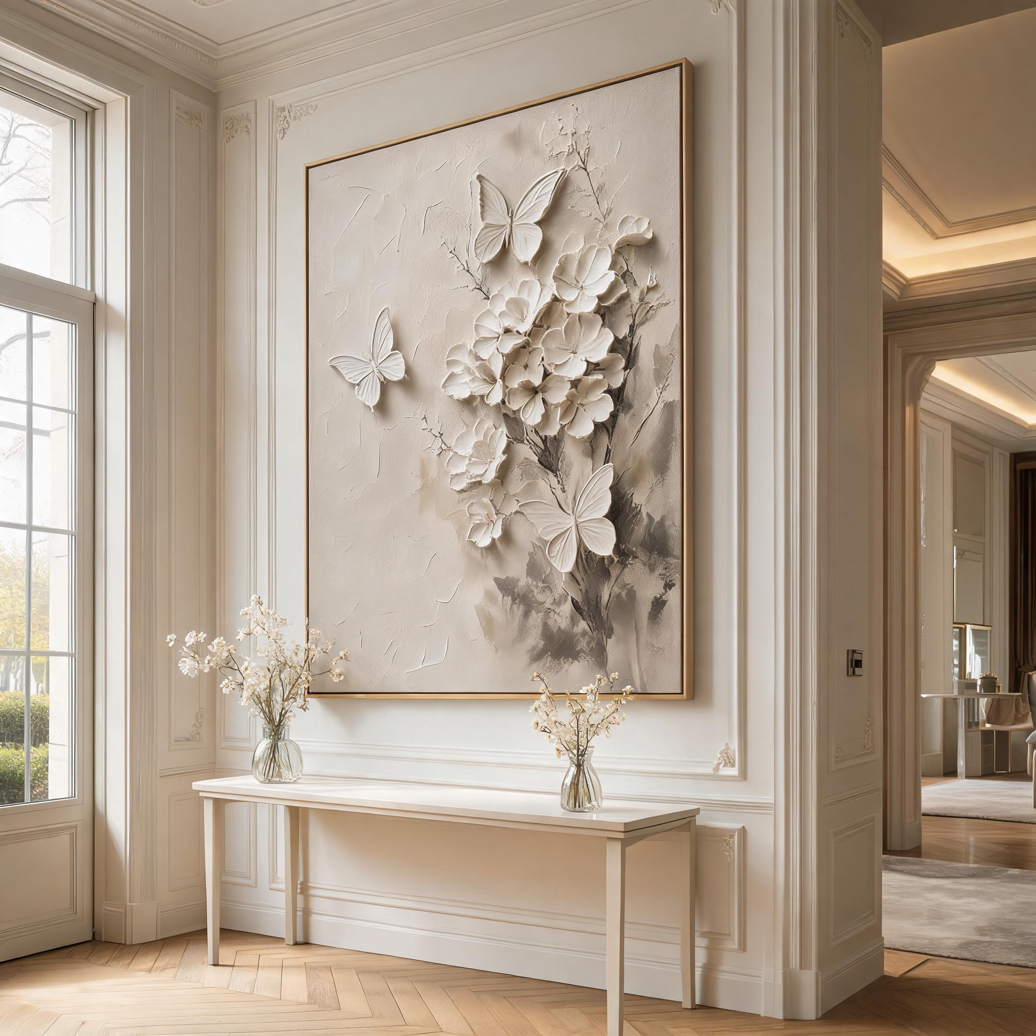 Neutral Butterfly Floral Wall Art #FL053