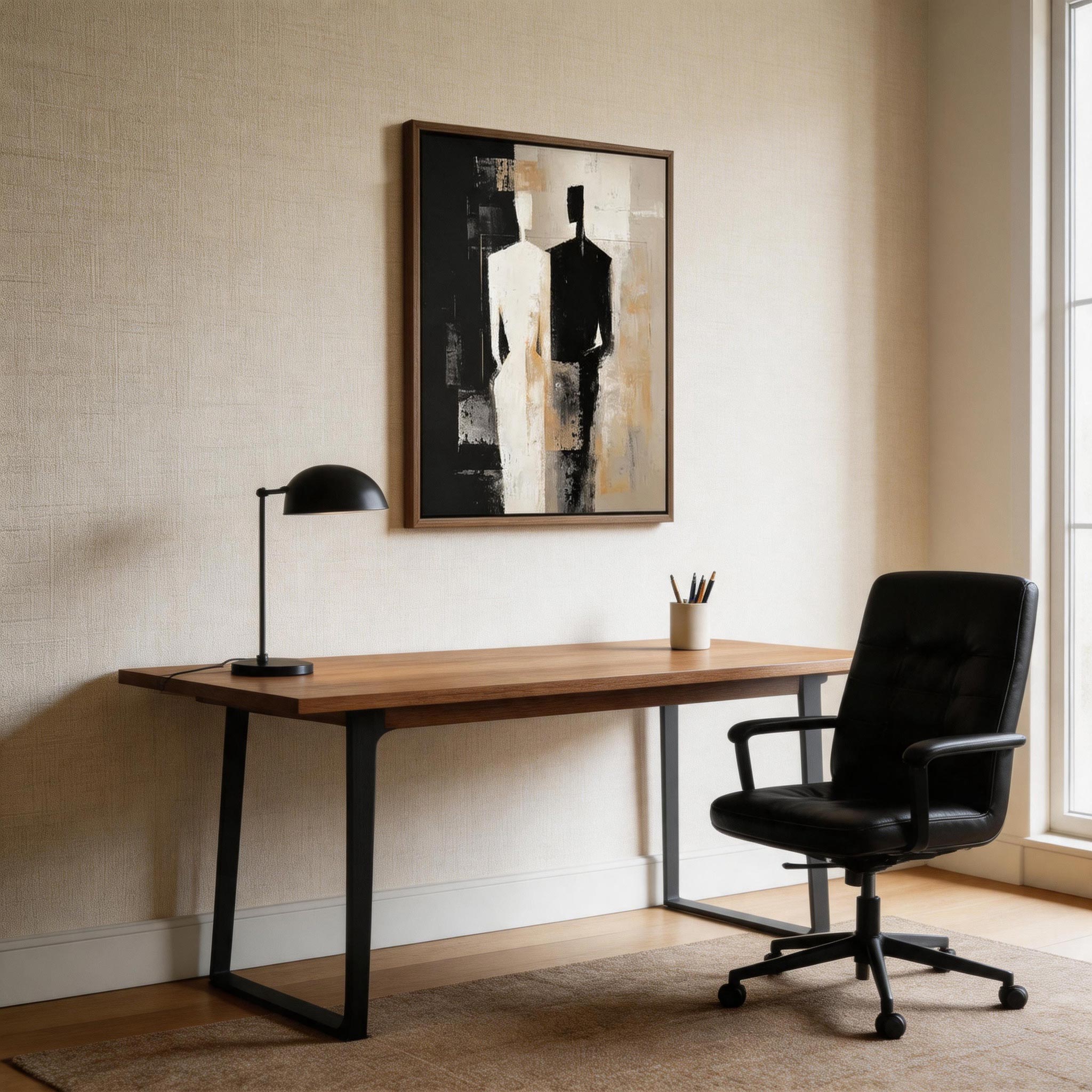 Side by Side — Abstract Dual Figure Canvas Wall Art in Black & Ivory #BA004