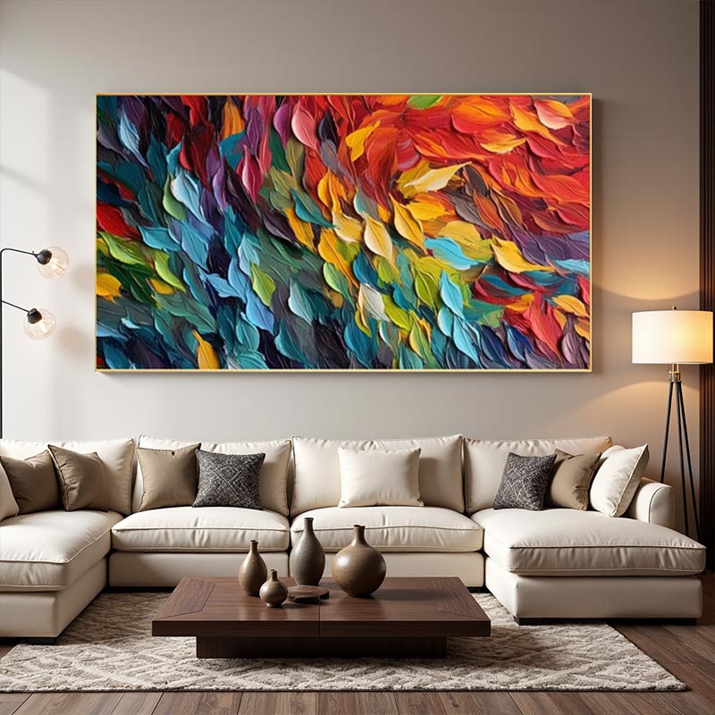 Rainbow Palette Knife Abstract Wall Decor – Modern Panoramic #AT036