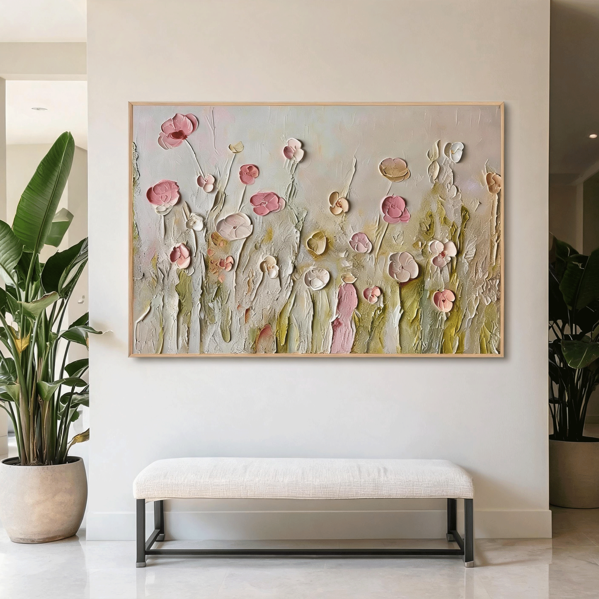 Textured Pink Wildflower Wall Art #FL071