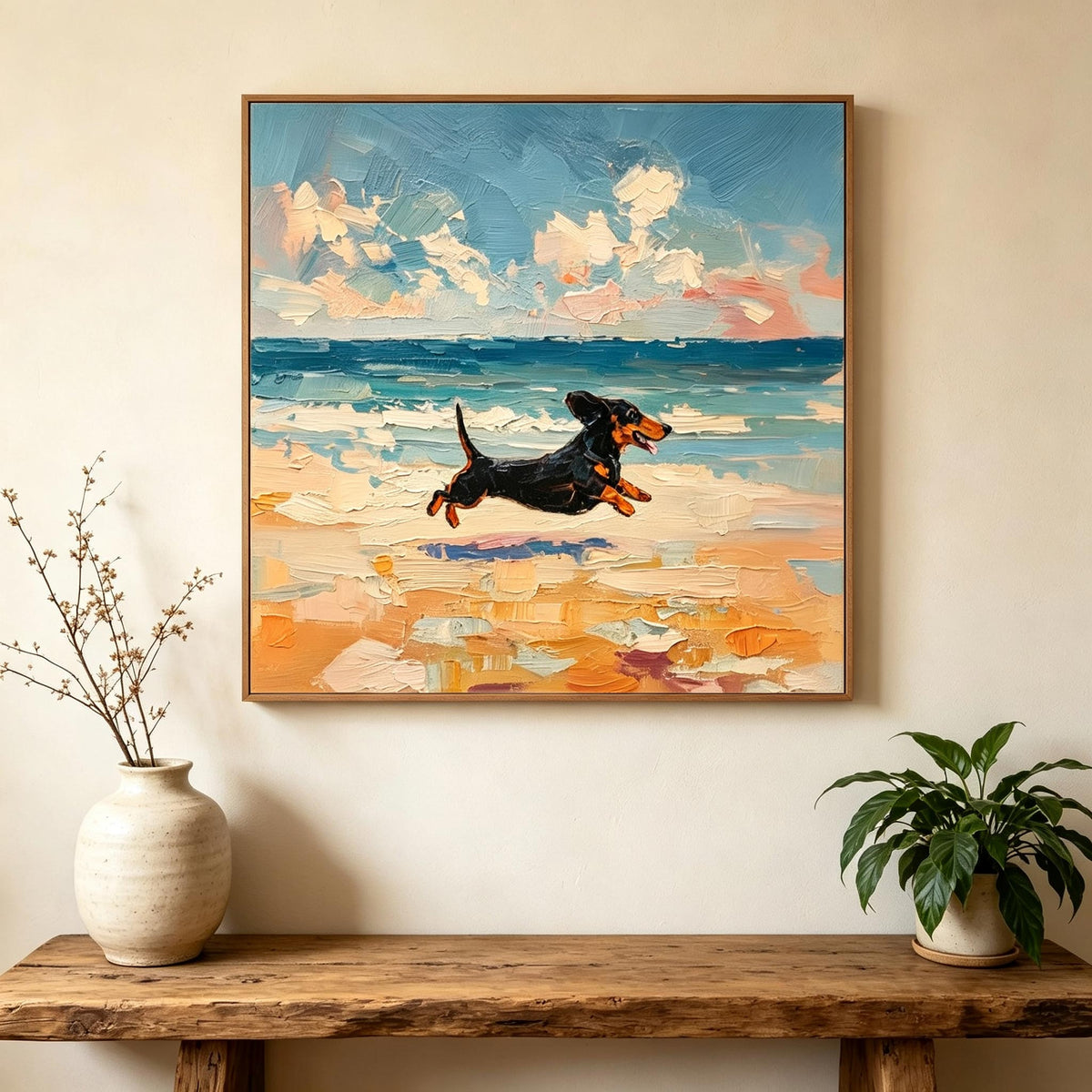 Dachshund Running on the Beach Wall Art #AN021