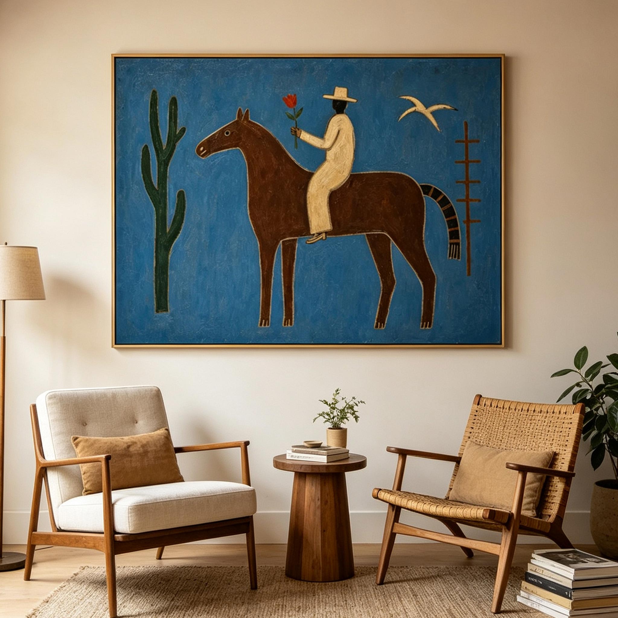 A Rose for the Journey – Whimsical Folk Art Horse Painting #HA063