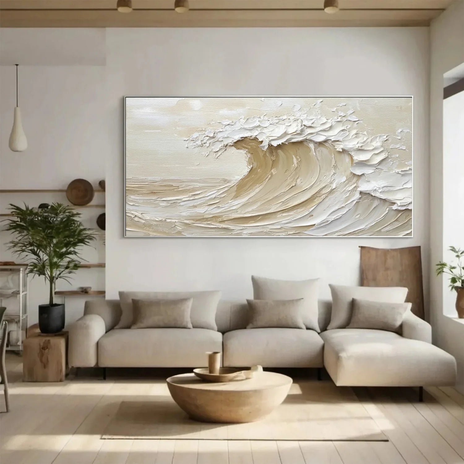 Beige & Brown Sky And Ocean Painting #SO017