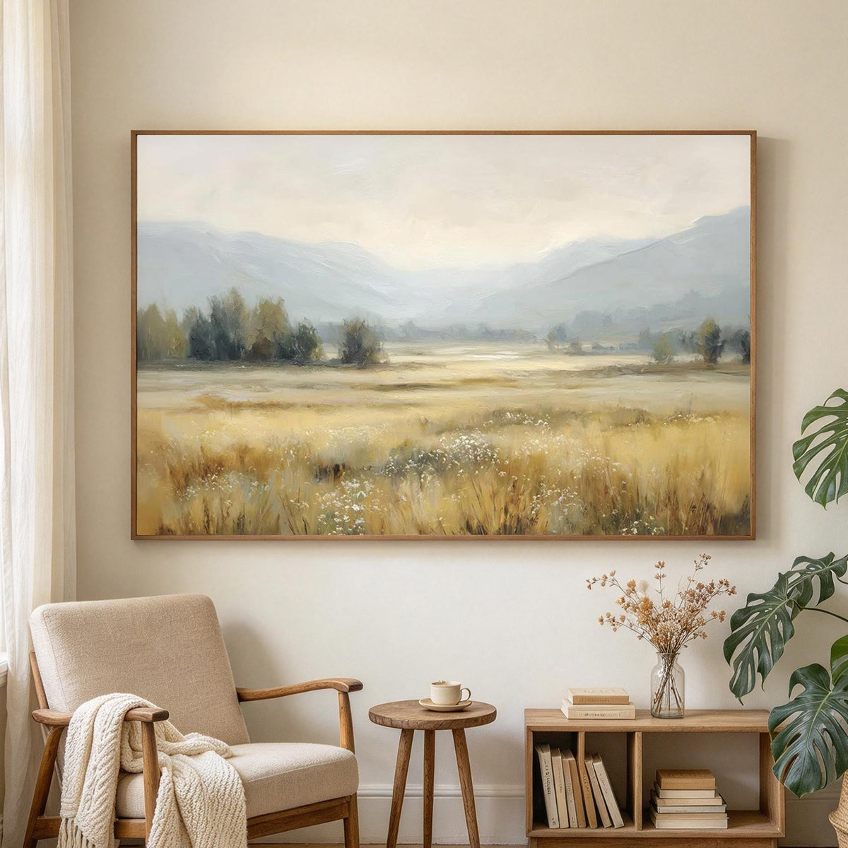 Misty Mountain Meadow Landscape Wall Art #LS073
