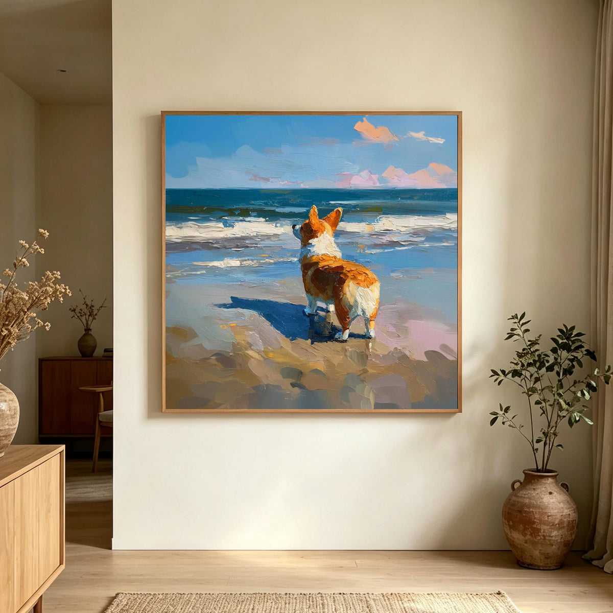 Corgi by the Sea Wall Art #AN024