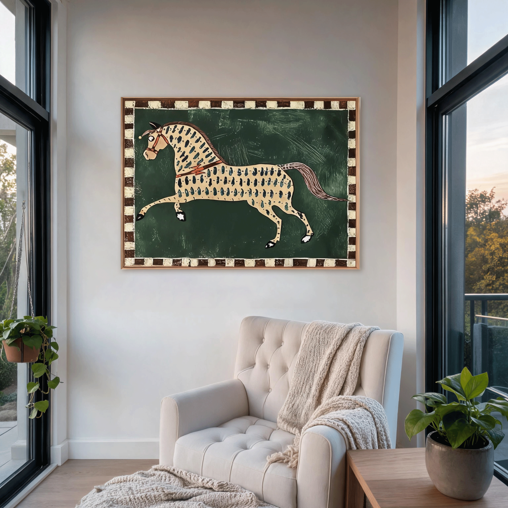 Leopard Horse Wall Art | Modern Equestrian Oil Painting #HA051