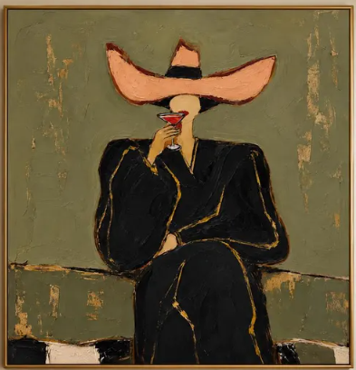 Cocktail Lady Wall Art | Modern Figurative Oil Painting #CP061