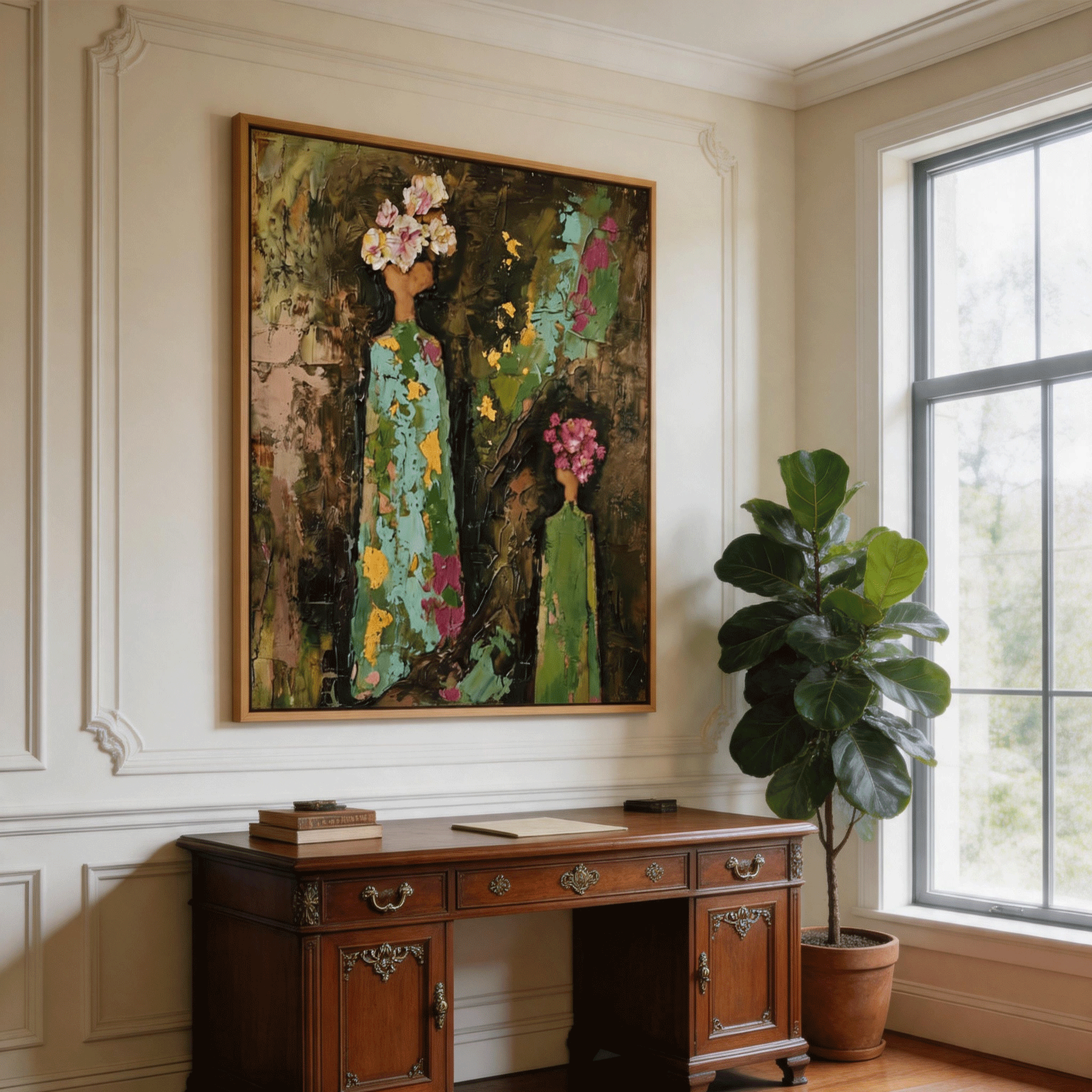 Floral Figure Wall Art | Textured Abstract Oil Painting #AB028
