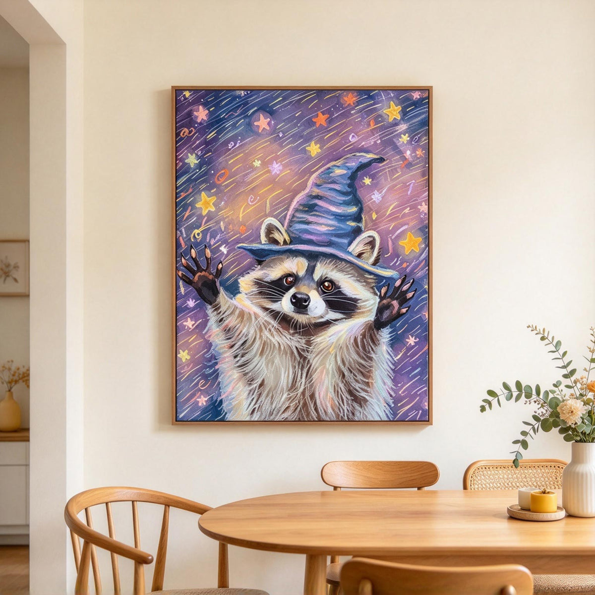 Whimsical Raccoon Wizard Wall Art #AN025
