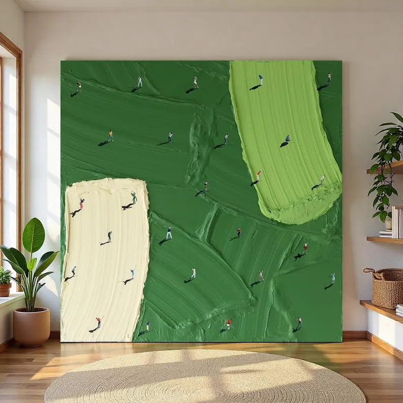 Golf Course Canvas Painting — Original Textured Green Landscape Wall Art #CP034