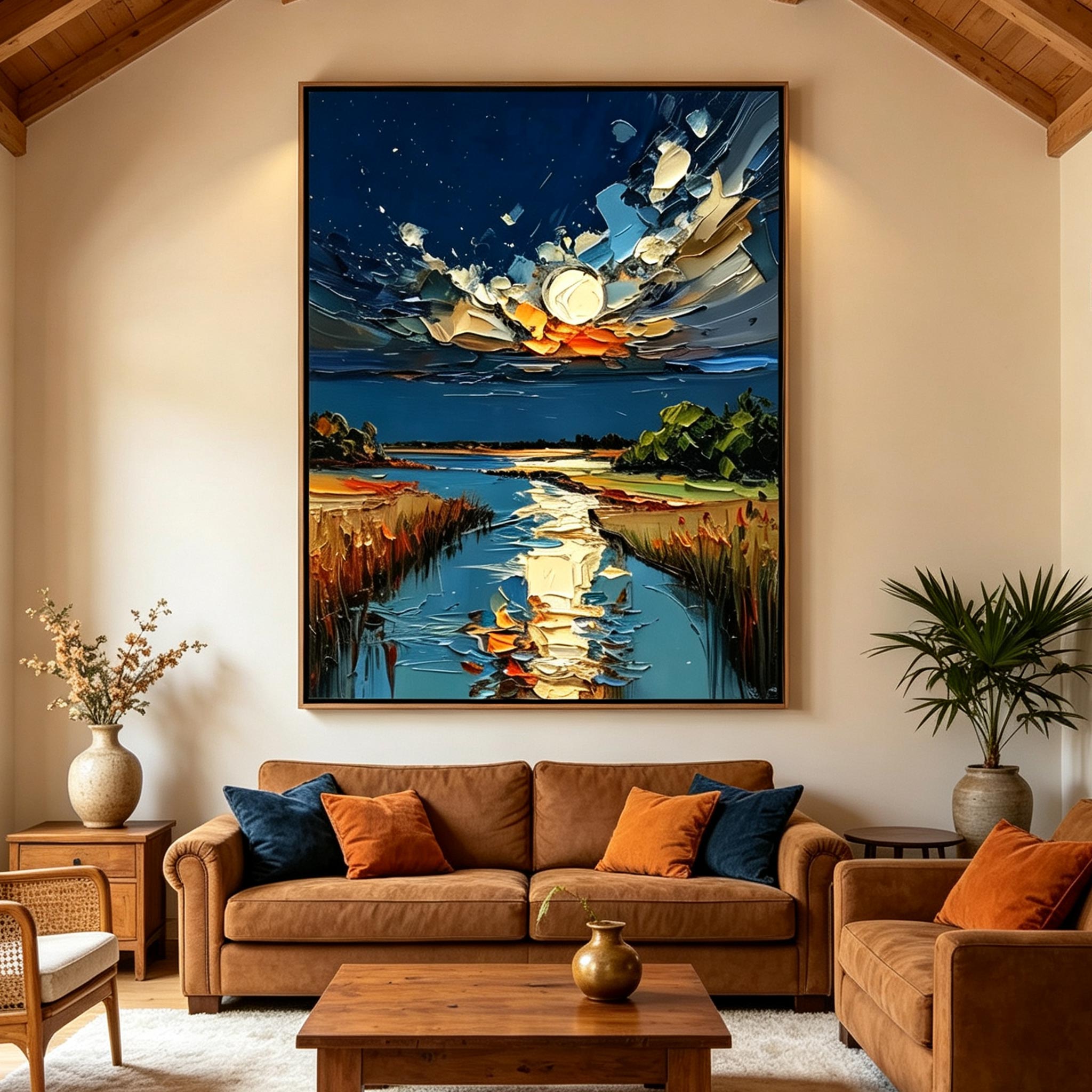 Moonlit River – Heavy Impasto Landscape Painting #LP001