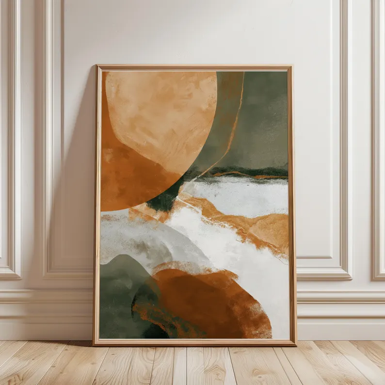 Modern Abstract Wall Art – Olive Green & Burnt Orange Canvas #MA033