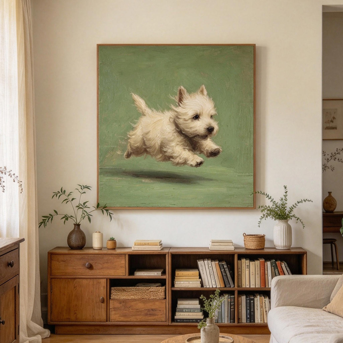 Running White Puppy Wall Art #AN029