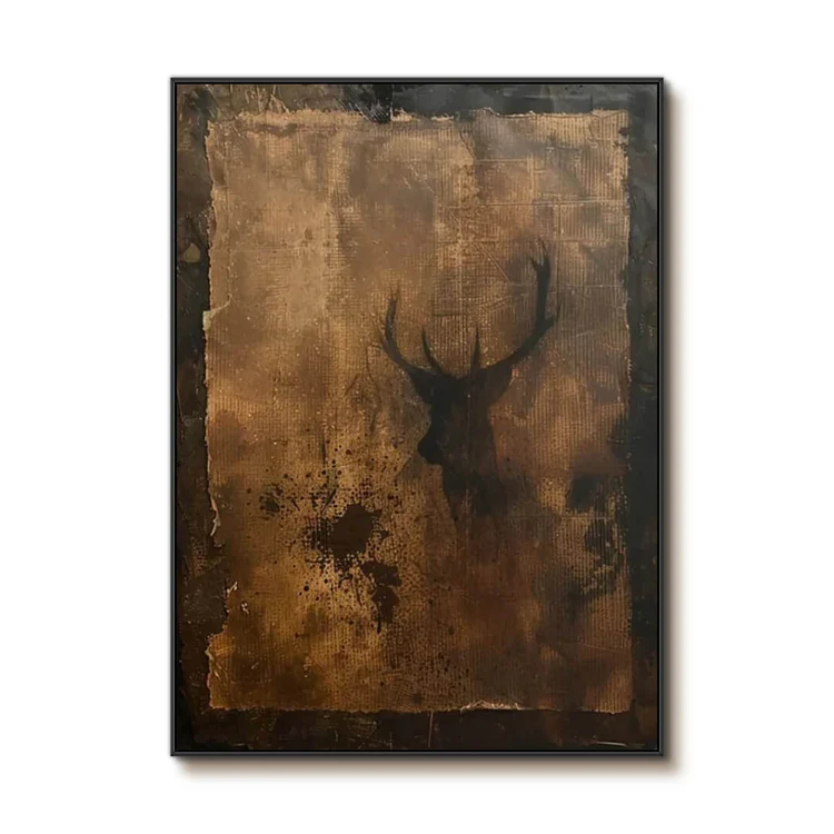 Rustic Deer Wall Art – Abstract Stag Canvas Painting #MA017