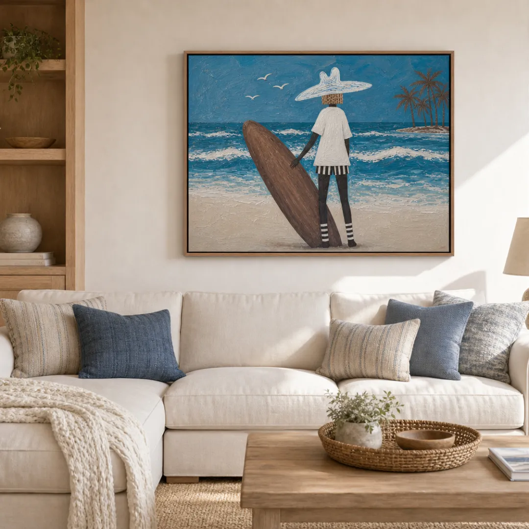 Surfer's Silhouette Canvas Print | Textured Coastal Wall Art #SF001