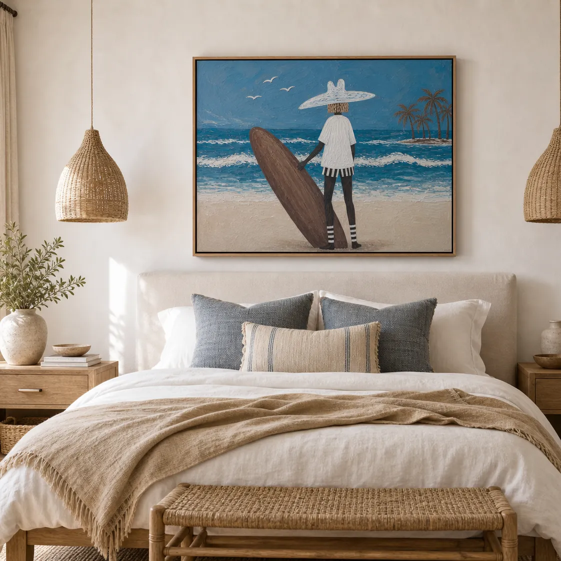 Surfer's Silhouette Canvas Print | Textured Coastal Wall Art #SF001