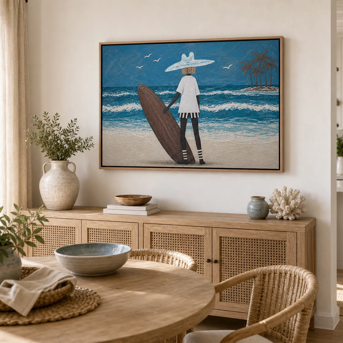Surfer's Silhouette Canvas Print | Textured Coastal Wall Art #SF001