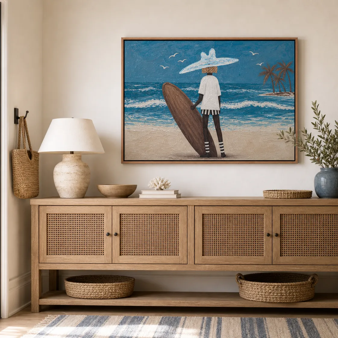 Surfer's Silhouette Canvas Print | Textured Coastal Wall Art #SF001