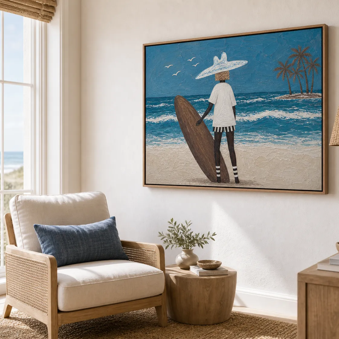 Surfer's Silhouette Canvas Print | Textured Coastal Wall Art #SF001