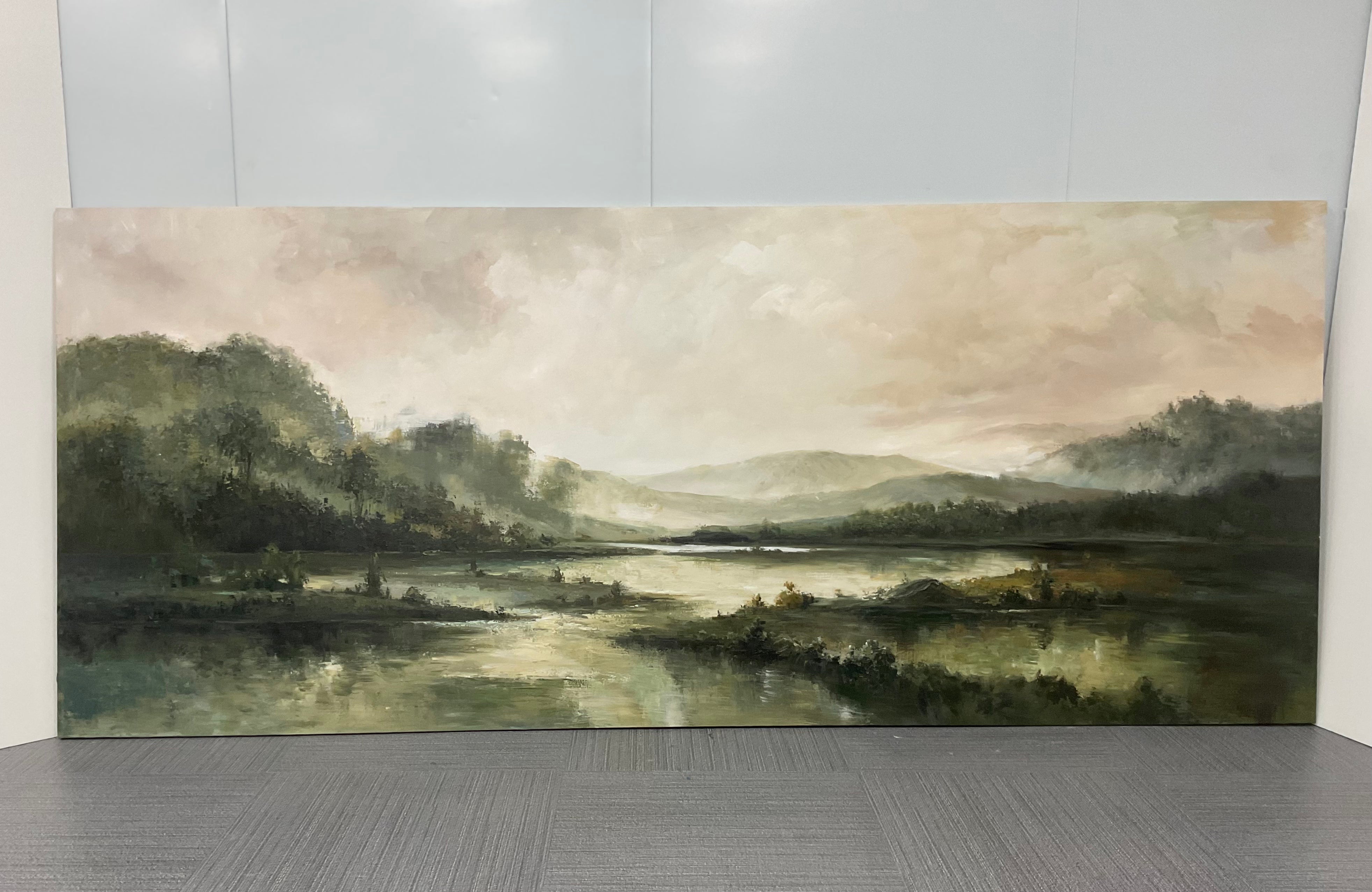 Still Waters — Moody Landscape Canvas Wall Art in Olive & Ivory #MA038