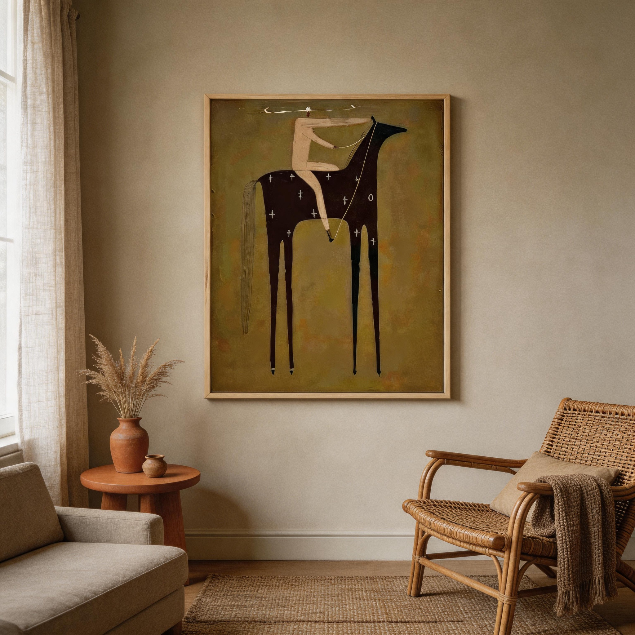 Sacred Ride — Symbolic Folk Art Horse Canvas Wall Art with Cross Motifs #HA035