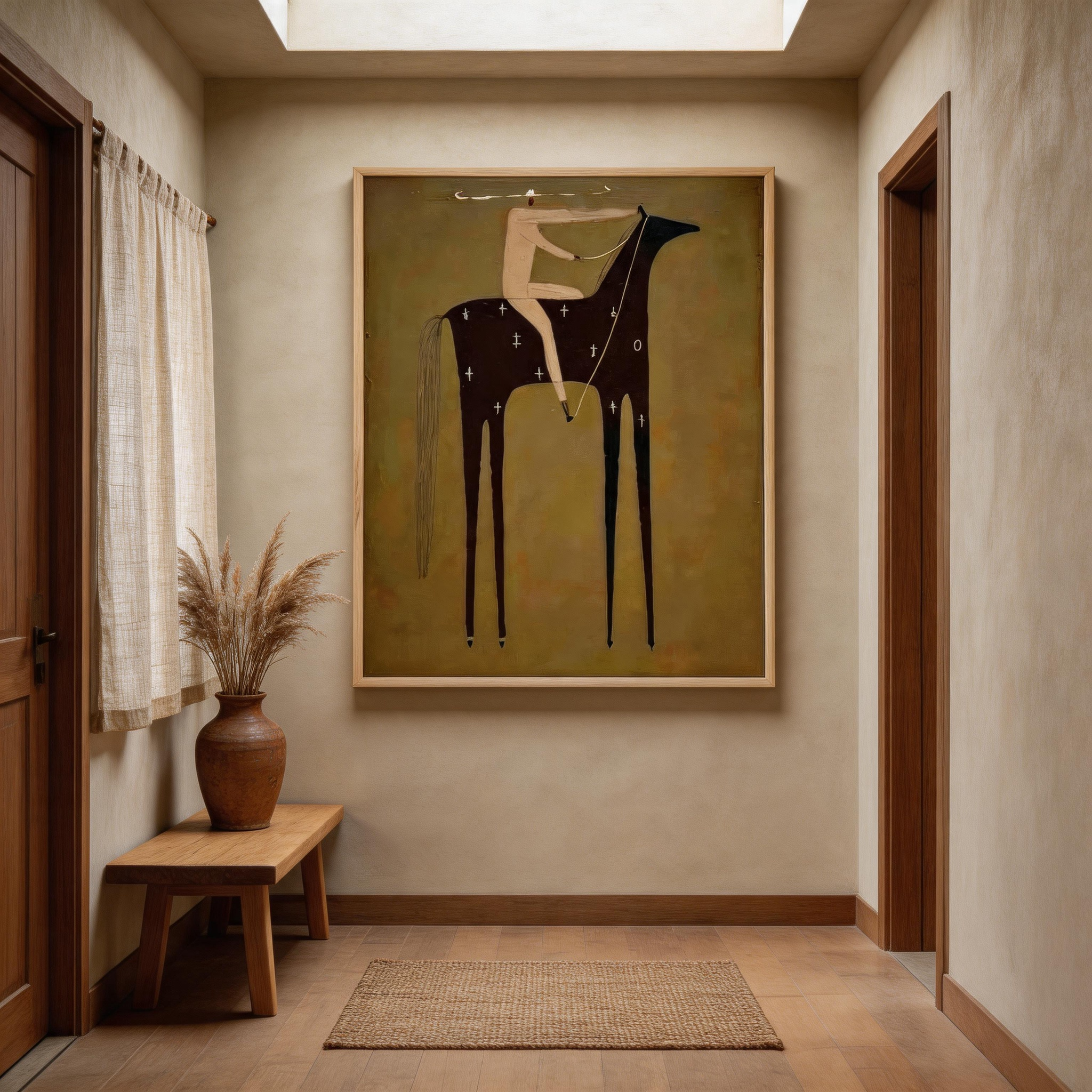 Sacred Ride — Symbolic Folk Art Horse Canvas Wall Art with Cross Motifs #HA035
