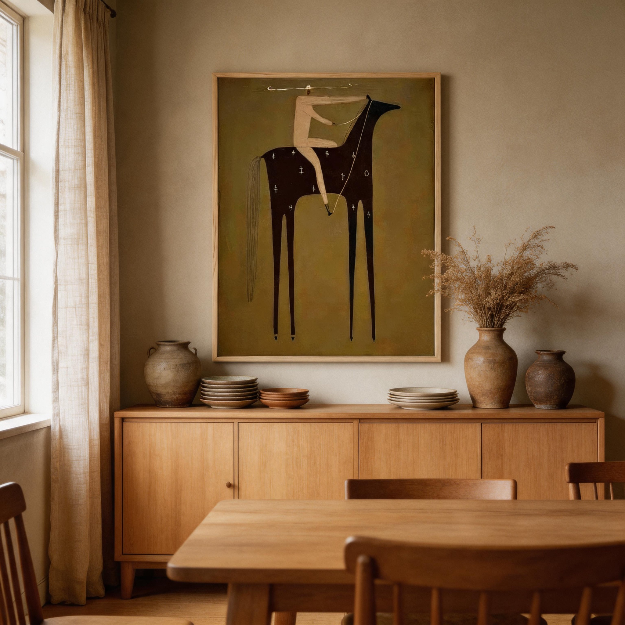 Sacred Ride — Symbolic Folk Art Horse Canvas Wall Art with Cross Motifs #HA035