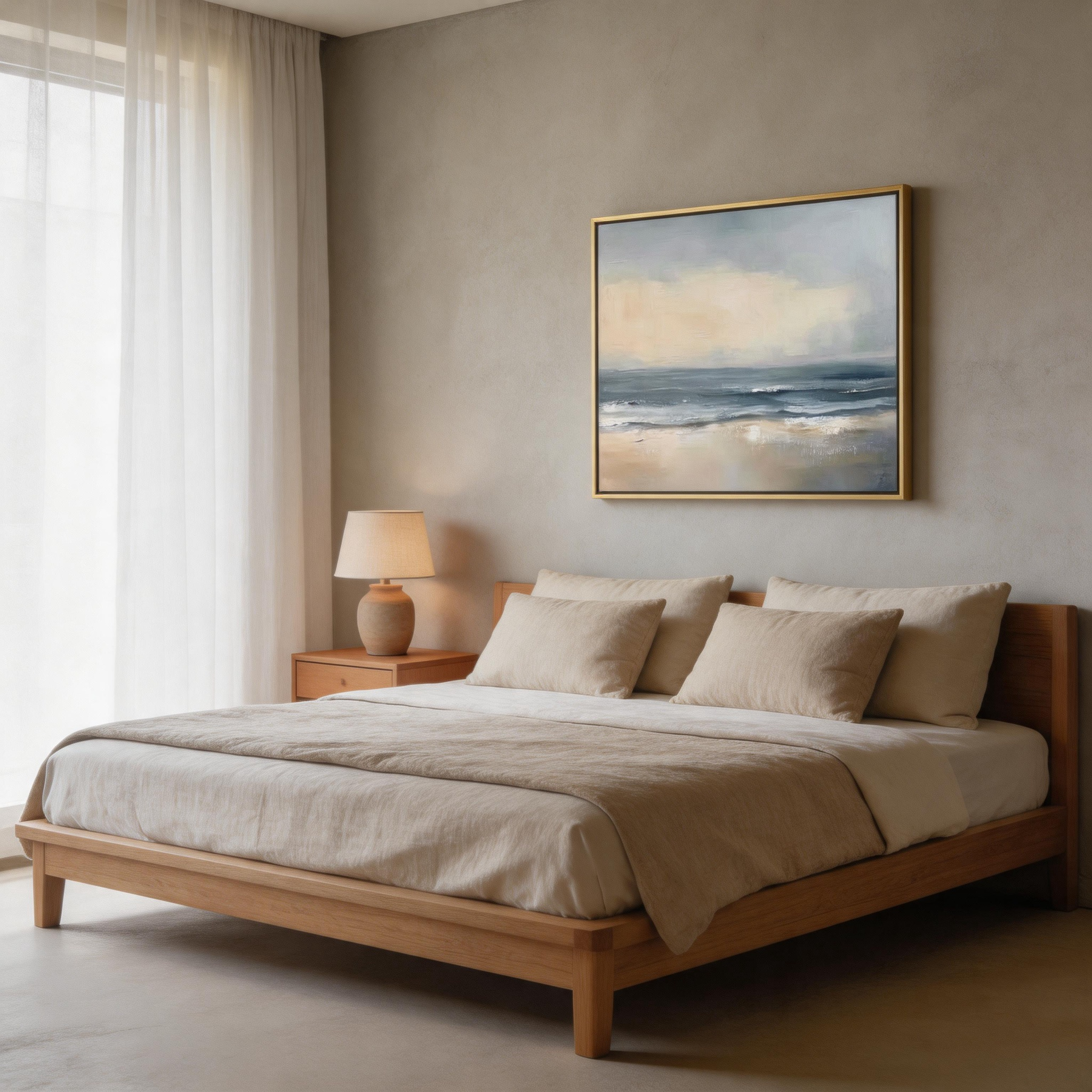 Quiet Sea — Moody Coastal Seascape Canvas Wall Art in Grey, Blue & Sand #CP052