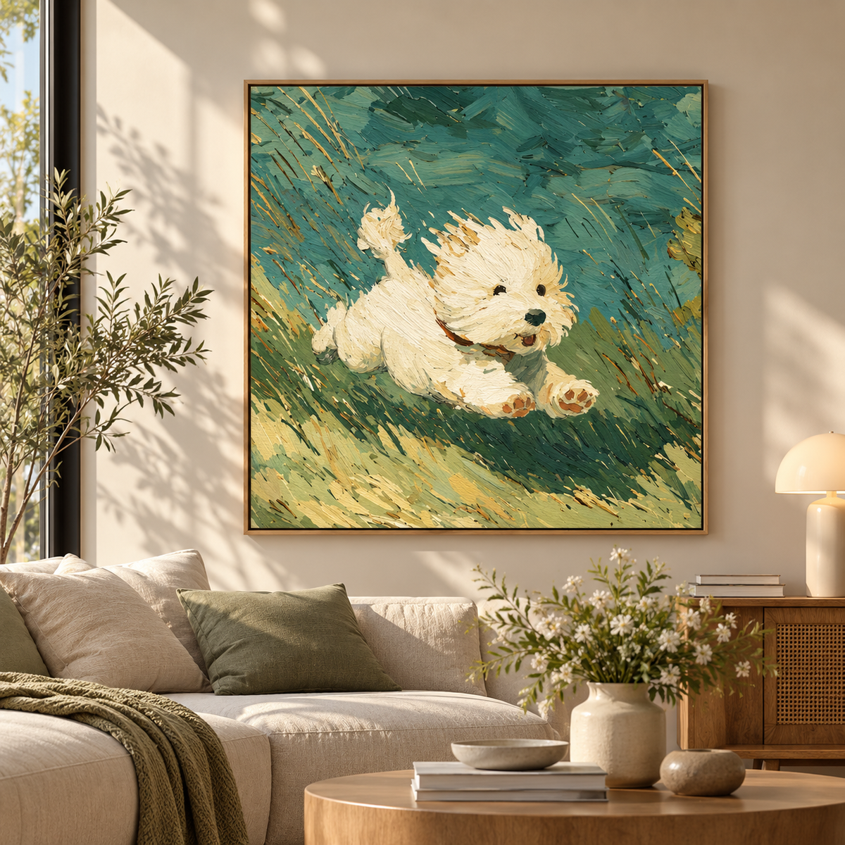 Running White Dog Wall Art #AN028