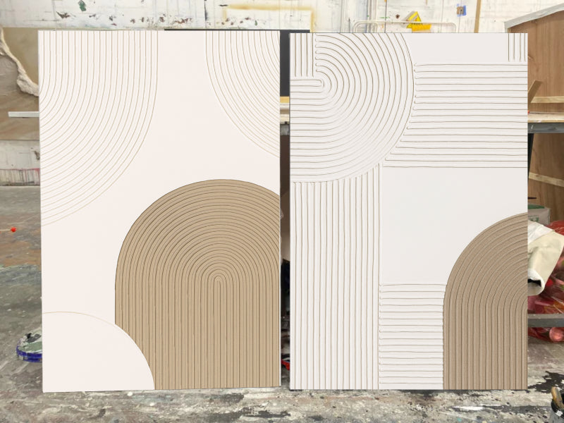 Beige & Brown Textured Minimalist Wall Art Set of 2 #BM005