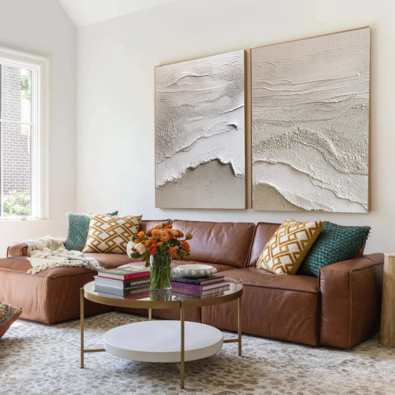 Beige & Brown Textured Minimalist Wall Art Set of 2 #BM003