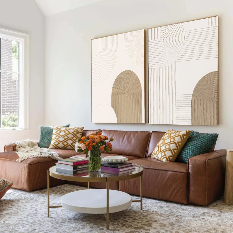 Beige & Brown Textured Minimalist Wall Art Set of 2 #BM005