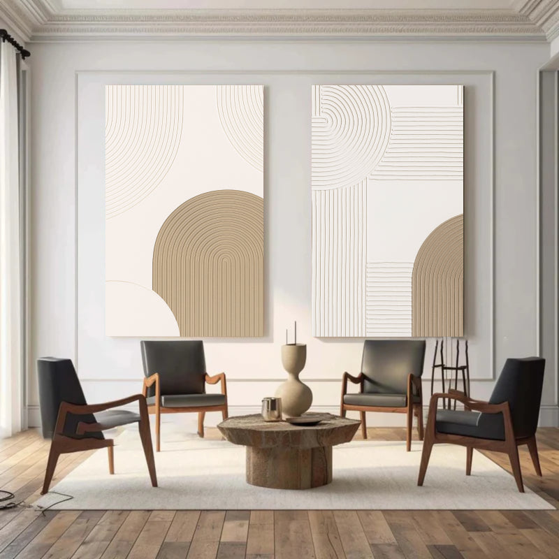 Beige & Brown Textured Minimalist Wall Art Set of 2 #BM005