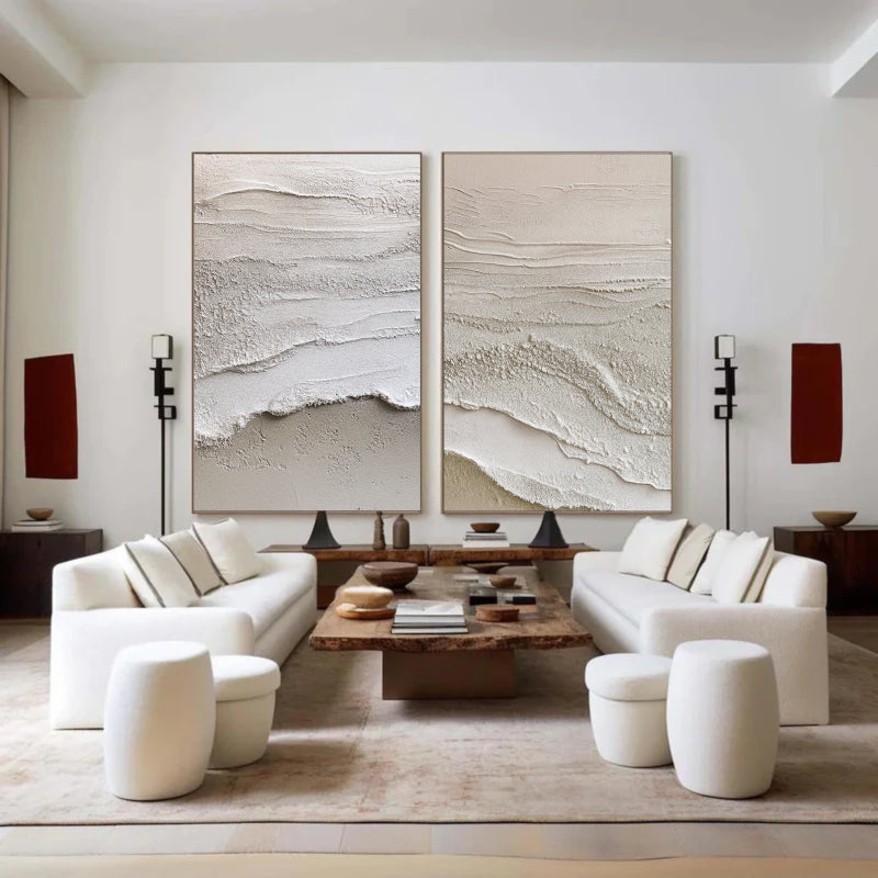 Beige & Brown Textured Minimalist Wall Art Set of 2 #BM003