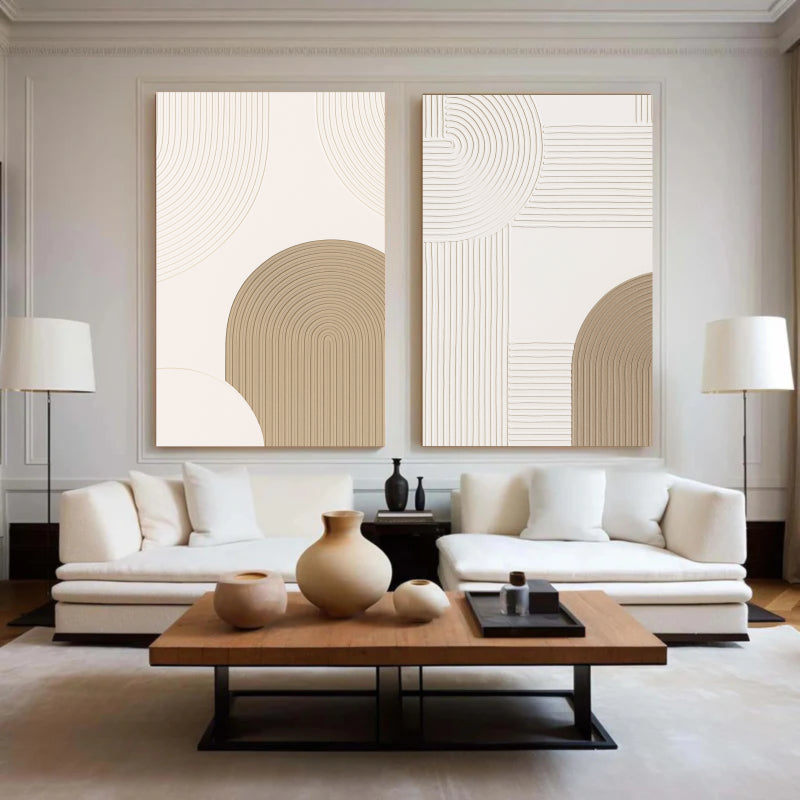 Beige & Brown Textured Minimalist Wall Art Set of 2 #BM005