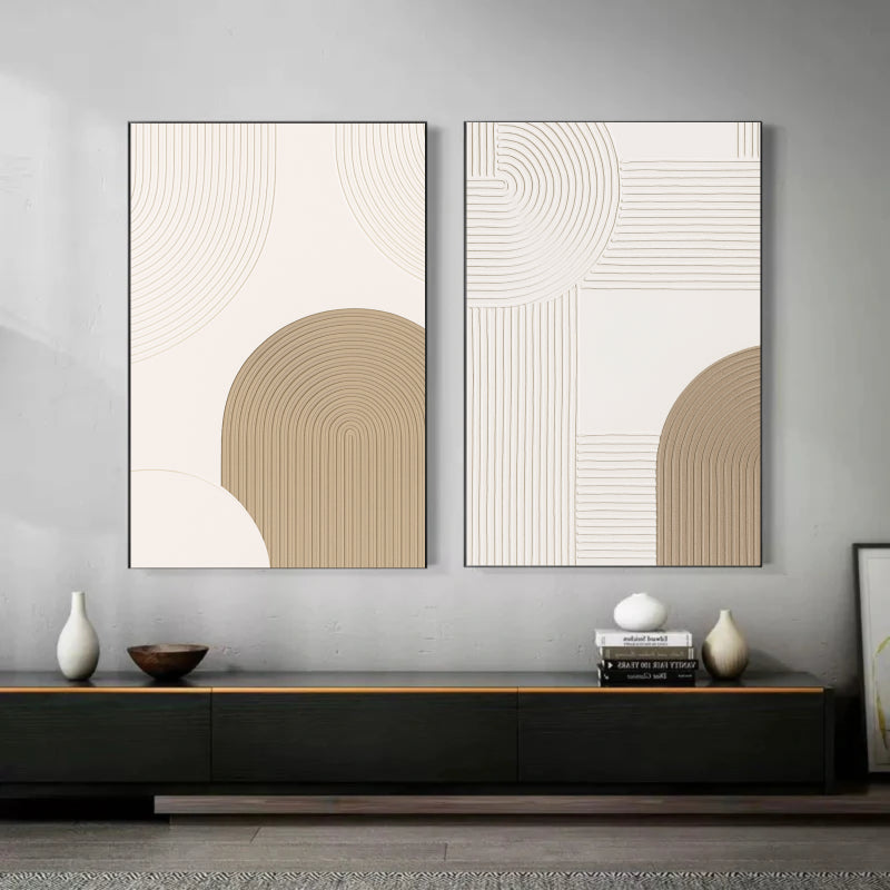Beige & Brown Textured Minimalist Wall Art Set of 2 #BM005
