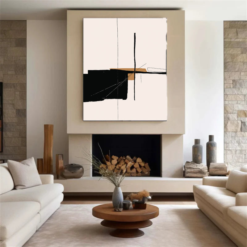 Abstract Wall Art with Black and White Geometric Design #AB024