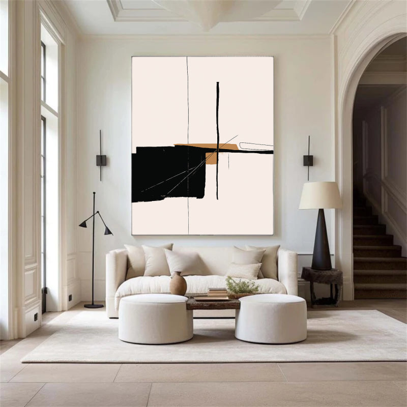 Abstract Wall Art with Black and White Geometric Design #AB024