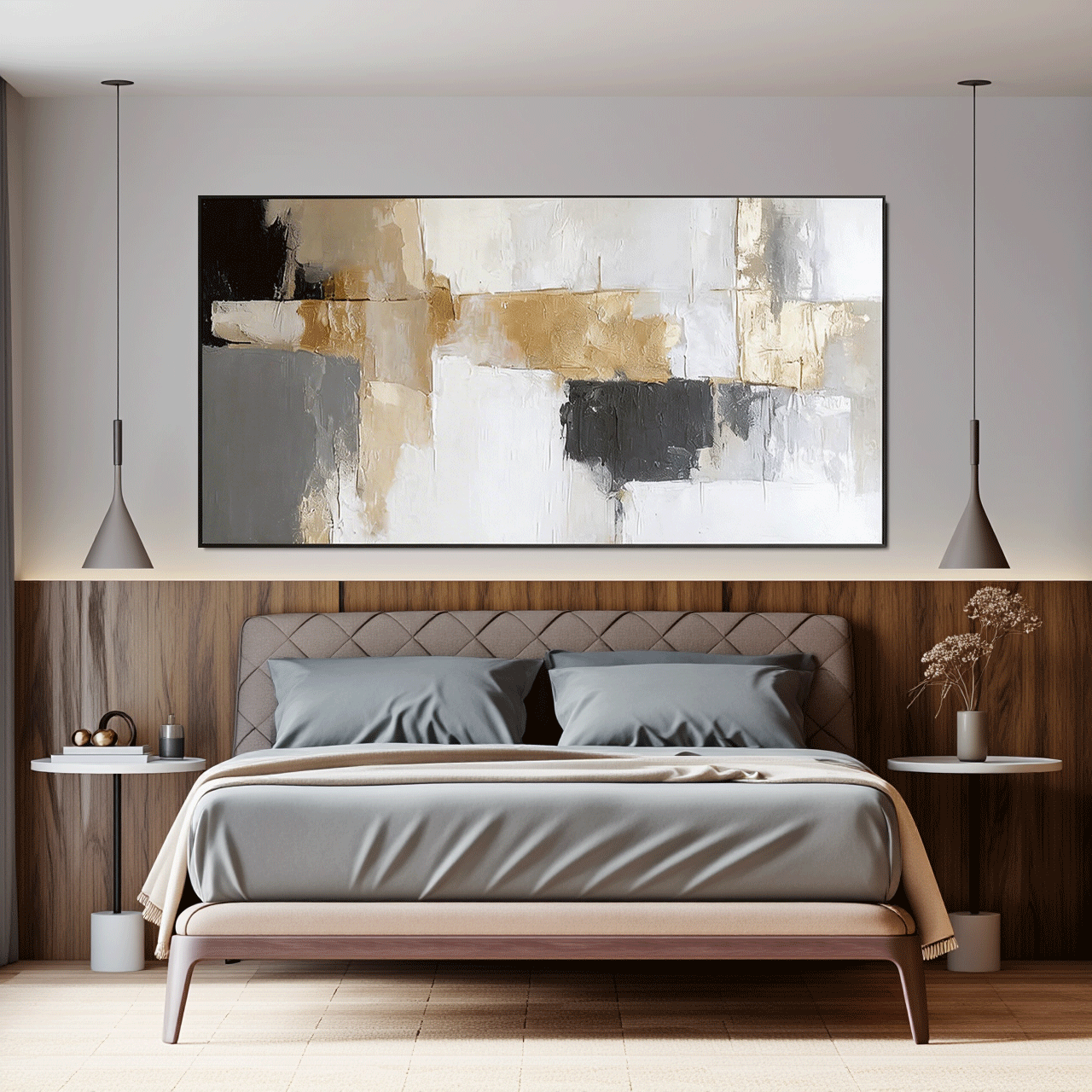 Modern Abstract Wall Art Painting - Gold, Black #AB014