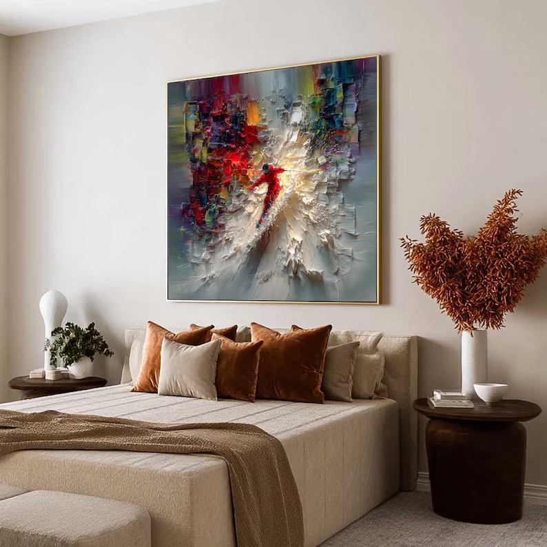Into the Light — Colorful Impasto Skier Canvas Wall Art #PP005