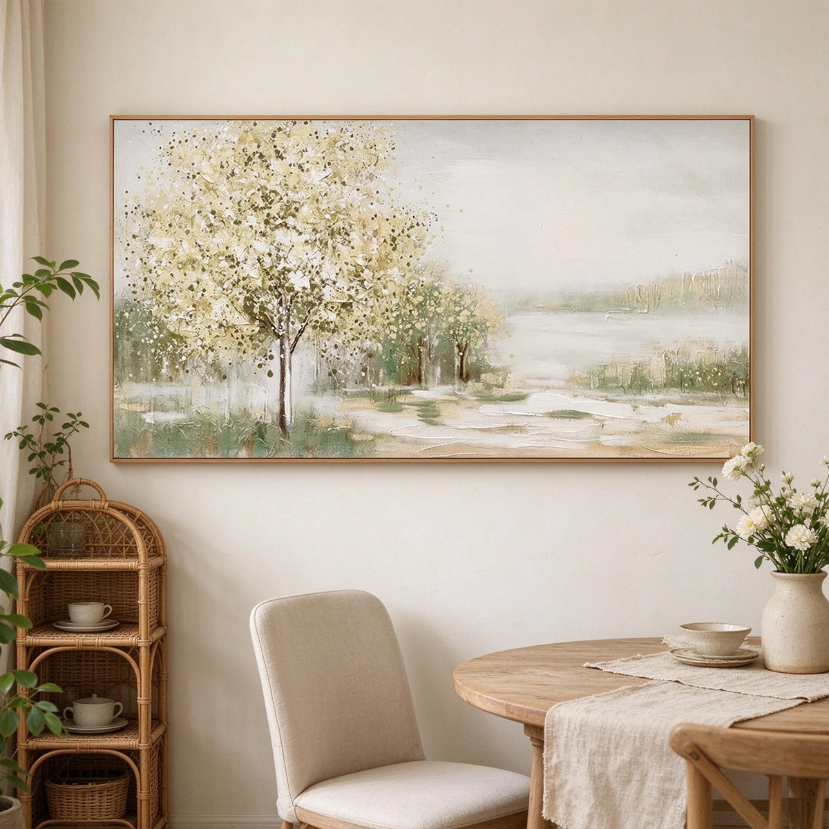 Soft Neutral Lakeside Trees Landscape Wall Art #LS070