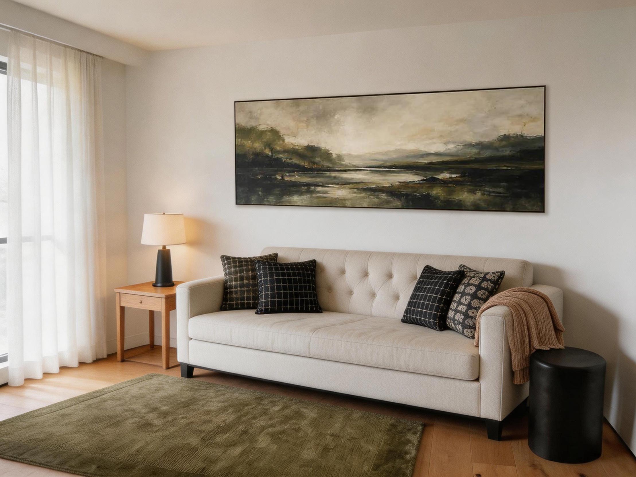 Still Waters — Moody Landscape Canvas Wall Art in Olive & Ivory #MA038
