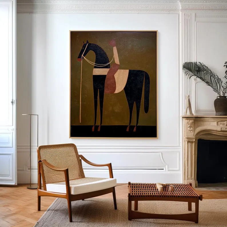 Abstract Horse Wall Art – Modern Geometric Animal Canvas #HA018