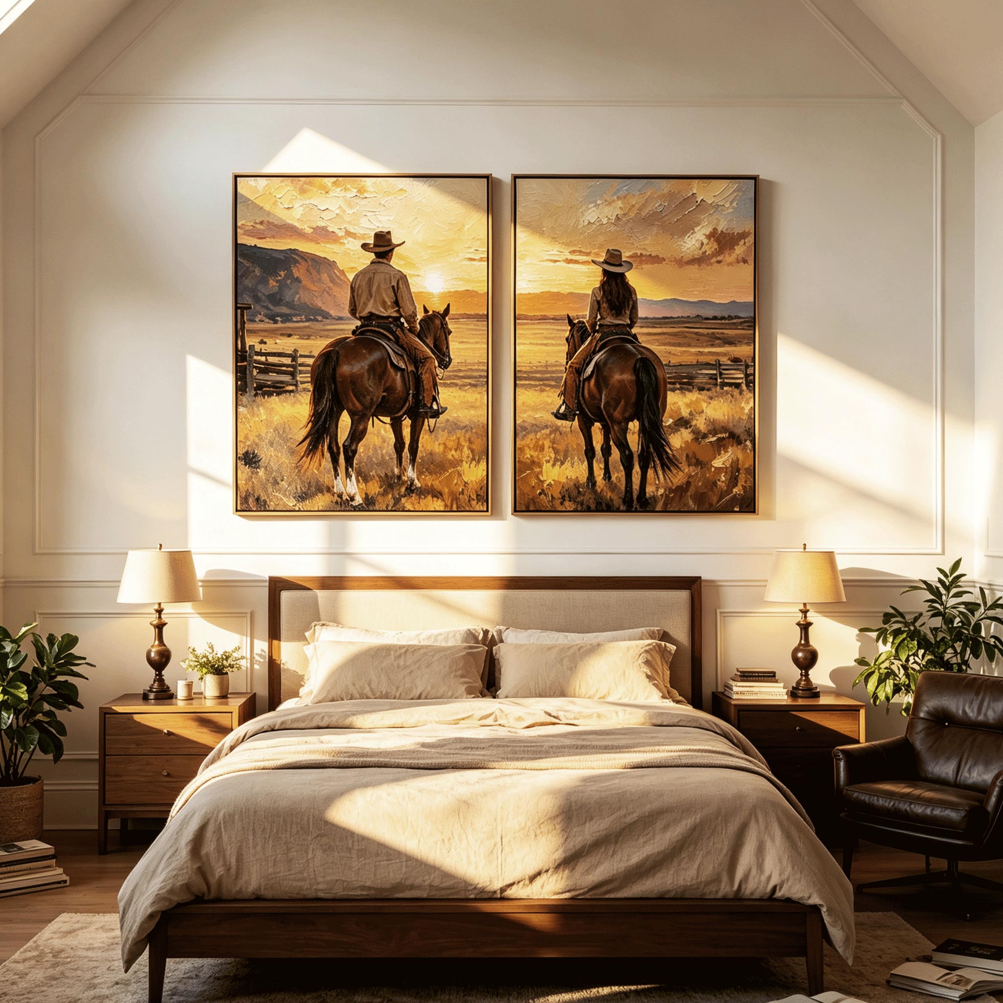 Western Cowboy Horse Rider Wall Art Set | Hand-Painted Oil Painting #HA055