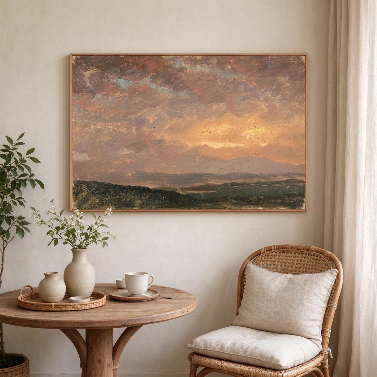 Vintage Sunset Mountain Landscape Wall Art #LS084