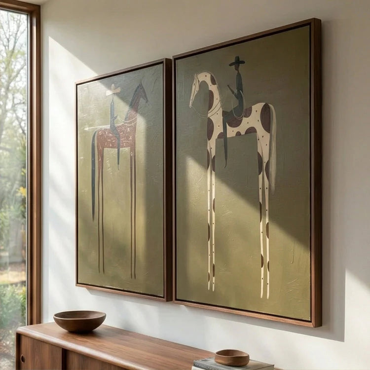 Modern Horse Rider Wall Art Desert Companions Set of 2 #HA024