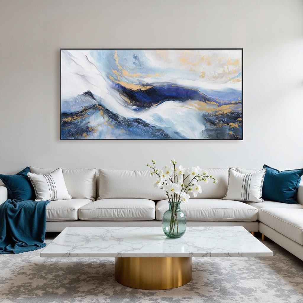 Modern Abstract Blue & Gold Landscape Oil Painting #AT041